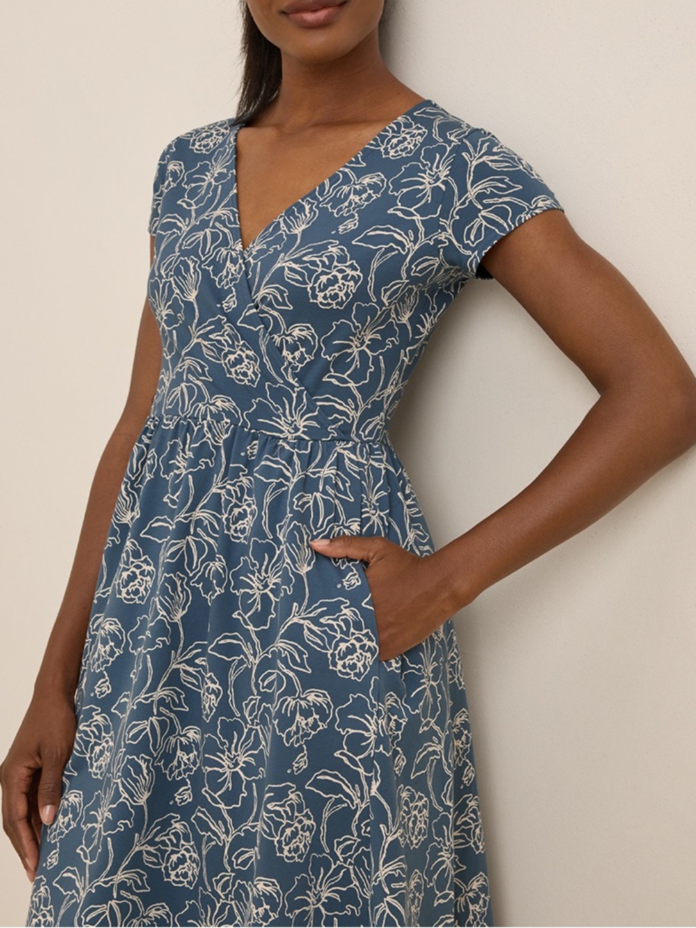 Pact Fit & Flare Crossover Dress in looking glass floral slate blue - Picture 2 of 5